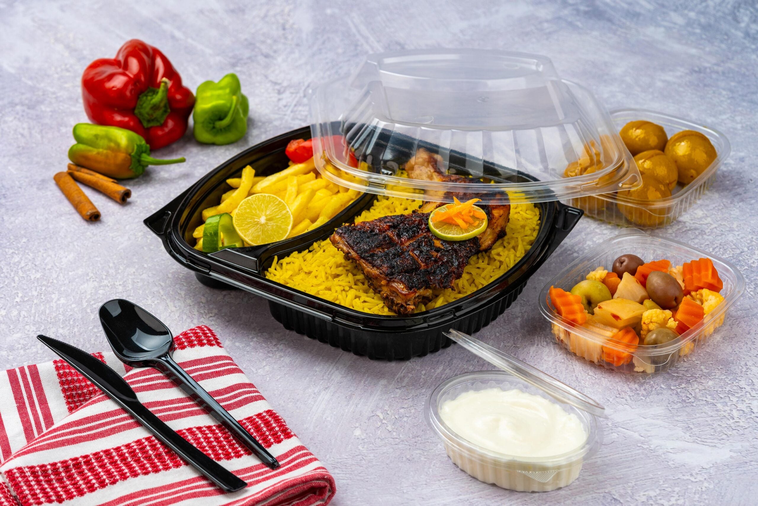 عبوة وجبات ميكروويف بقسمين